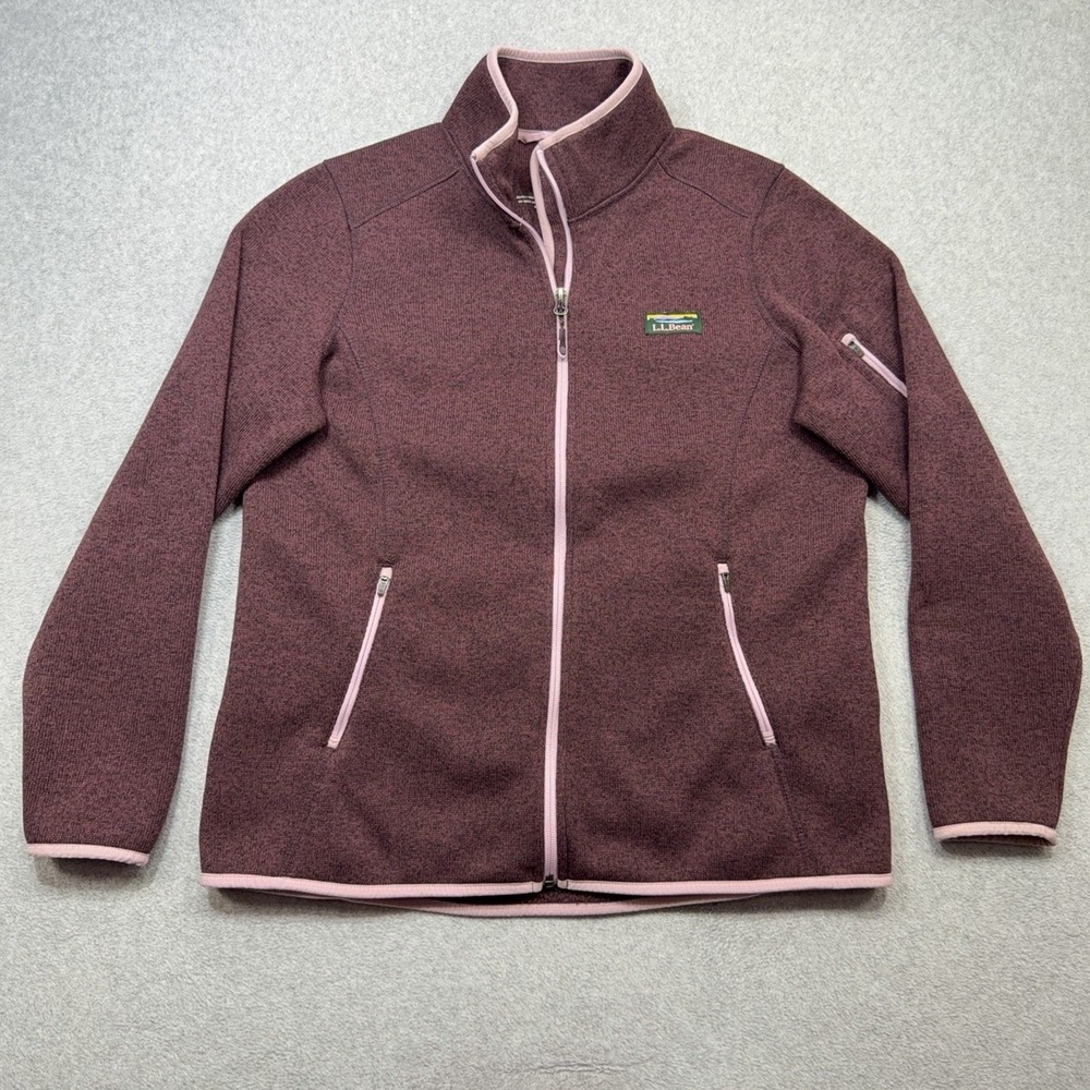 LL Bean Sweater Fleece Jacket Womens Large Purple Full Zip Pockets Logo Outdoor